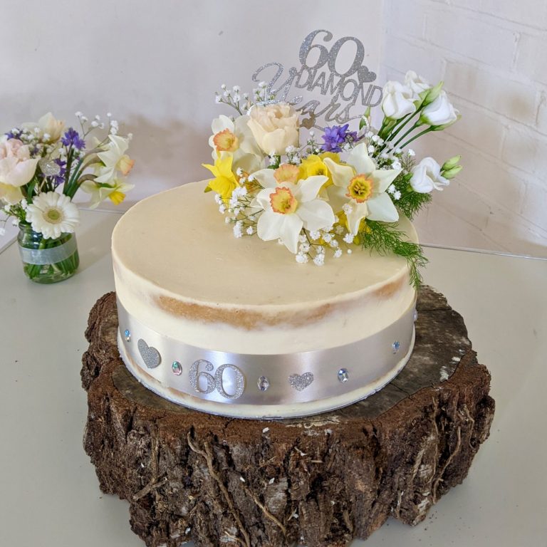 Floral decorated wedding anniversary cake